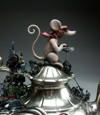 Steampunk Teapot Mouse Car Pottery folk art by face jug maker Mitchell Grafton 2