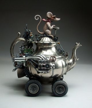 Steampunk Teapot Mouse Car Pottery folk art by face jug maker Mitchell Grafton 3