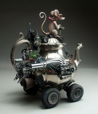 Steampunk Teapot Mouse Car Pottery folk art by face jug maker Mitchell Grafton 4