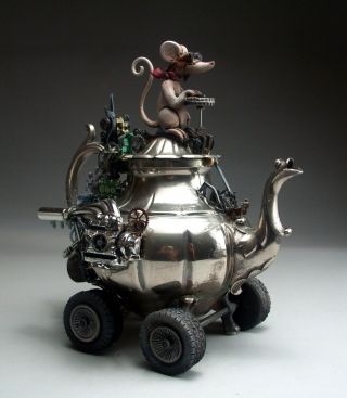 Steampunk Teapot Mouse Car Pottery folk art by face jug maker Mitchell Grafton 5