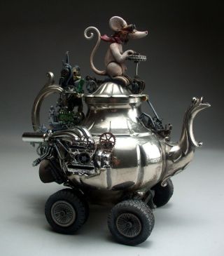 Steampunk Teapot Mouse Car Pottery folk art by face jug maker Mitchell Grafton 6