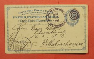 1898 Spanish American War Mil Sta 1 Cancel Philippines Postal Card To Germany