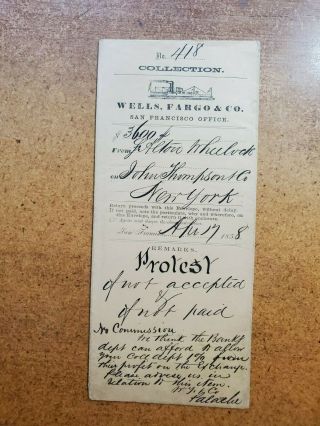 1858 San Francisco CA Wells Fargo Protest Letter Manhattan Bank NY Ship Envelope 2