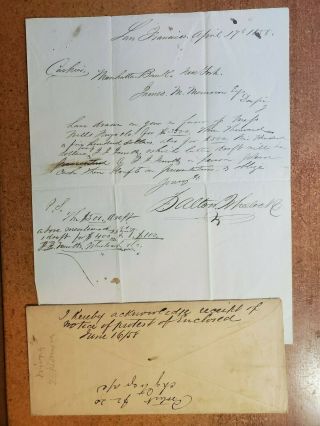1858 San Francisco CA Wells Fargo Protest Letter Manhattan Bank NY Ship Envelope 3
