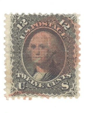Scott 90 Early Us Stamp 12c Washington.  1861 - 62.  Red Cancel