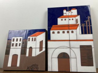 Two Piece Set Susana Espinosa Ceramic Art Tile Plaque 77’ Mcm Puerto Rico Modern