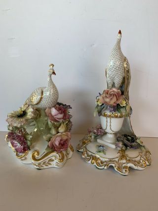 Pair Vintage Royal Crown Derby Porcelain Peacock Figurines