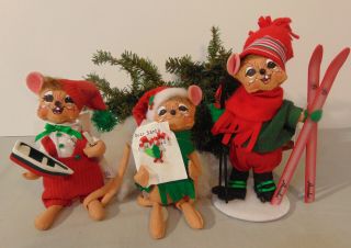 Nwt Annalee (3) Christmas Mice Workshop Elf Dear Santa / Skier Hitting Slopes
