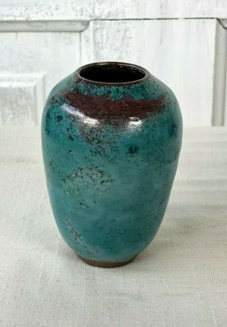 Jugtown Chinese Blue Miniature Egg Vase C.  1930 Ben Owen Master Potter (4 ½ " H. )