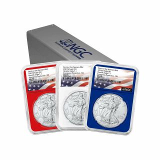 - 2021 (s) $1 American Silver Eagle 3 Pc.  Set Ngc Ms70 Emergency Product
