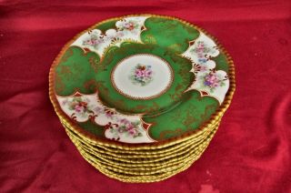 12 Limoges Bernardaud B&co Porcelain Floral Gold Encrusted Luncheon Plates