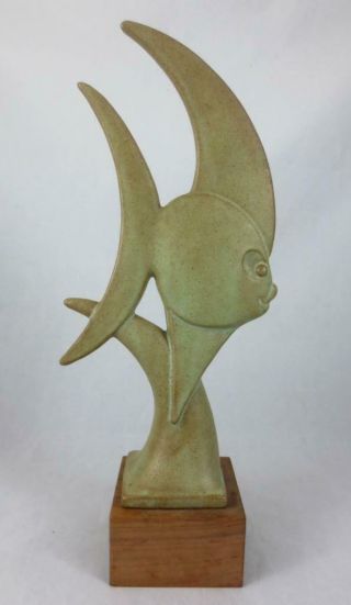 Vtg Mcm 1963 Haeger Art Pottery 623 Flying Fish Figurine Wood Block Eric Olsen?