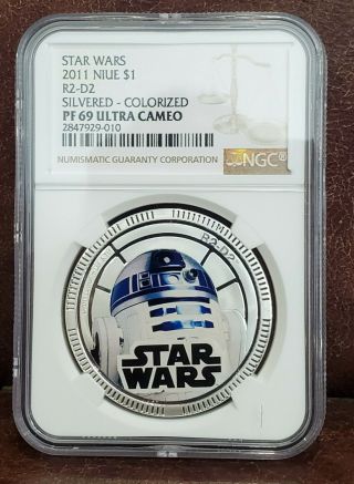 2011 Star Wars Ngc Pf 69 Niue 1oz Silver $1 " R2 - D2 " Silvered/colorized