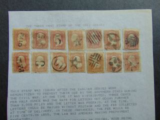 Twelve 1861 Series 3 Cent Stamps With 12 Different Fancy Cancels