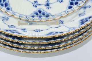 5 Royal Copenhagen Blue Fluted Full Lace Salad Dessert Plate Gold Rim 1086 1st