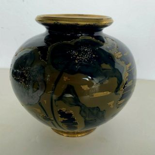 Amphora Austrian Pottery Vase Circa 1900 High Gloss Deep Blue Gold Silver