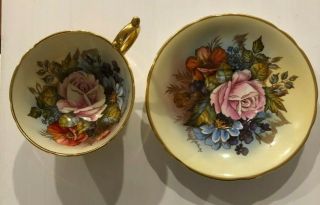 Vintage Aynsley Bone China Tea Cup And Saucer Signed Ja Bailey Rose Pattern