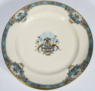 Set Of 12 Lenox Fountain 1920s Art Deco Jeweled Porcelain Dinner Plates 10 - 1/2 "
