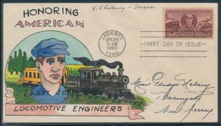 993 " 3c Railroad Engineers " On Handpainted Fdc Cachet By W.  N.  Wright Bv1931
