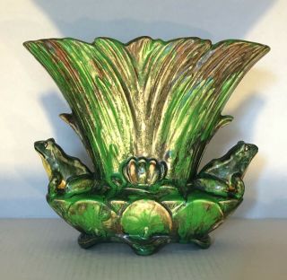 Weller Coppertone Double Frog Fan Vase And