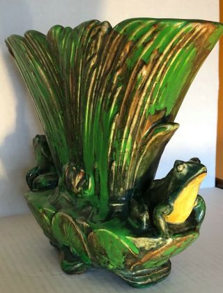 Weller Coppertone Double Frog Fan Vase and 3