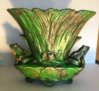 Weller Coppertone Double Frog Fan Vase and 4