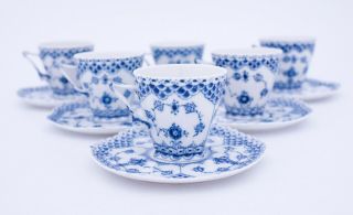 6 Cups & Saucers 1036 - Blue Fluted Royal Copenhagen Double Lace - 2nd Quality 4
