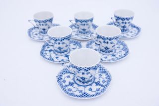 6 Cups & Saucers 1036 - Blue Fluted Royal Copenhagen Double Lace - 2nd Quality 5