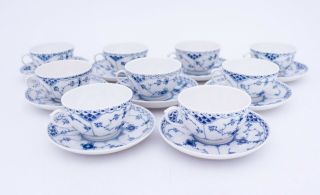 9 Unusual Cups & Saucers 713 - Blue Fluted Royal Copenhagen - 1:st Quality