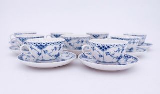 9 Unusual Cups & Saucers 713 - Blue Fluted Royal Copenhagen - 1:st Quality 2