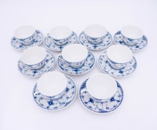 9 Unusual Cups & Saucers 713 - Blue Fluted Royal Copenhagen - 1:st Quality 3