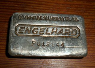 Vintage Engelhard 10 Oz Poured Silver Bar Ingot.  999,  Fine Low " P " Serial Patina