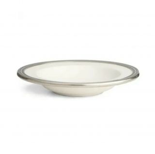 Arte Italica Set Of Eight Tuscan 9 " White Soup Pasta Bowls - Pewter Trim - Nwt