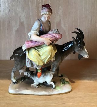 Meissen Porcelain Woman And Baby On Nanny Goat With Kid