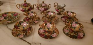 Nippon Gold Gilt Tea Set Teapot Sugar Bowl Creamer Maple Leaf Mark 1891 Cup Sauc