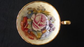 VTG Aynsley England Bone China Cabbage Rose Tea Cup & Saucer Signed J A Bailey 2