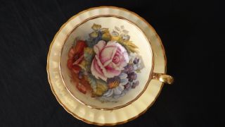 VTG Aynsley England Bone China Cabbage Rose Tea Cup & Saucer Signed J A Bailey 4