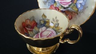 VTG Aynsley England Bone China Cabbage Rose Tea Cup & Saucer Signed J A Bailey 6