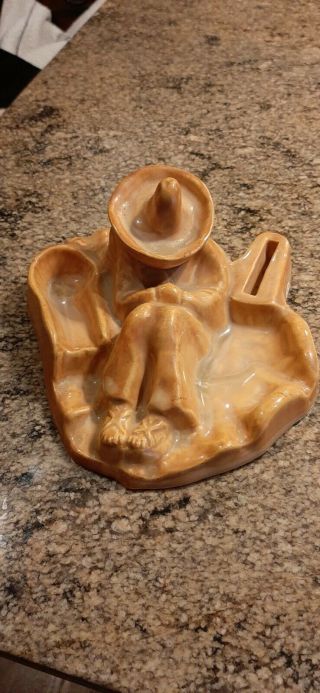 Vintage Catalina Island Pottery Mexican Siesta Ashtray With Pipe & Match Holder