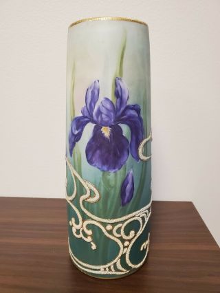 Nippon Coralene Vase With Irises - 10 " - 1909 Kinran Patent Mark - Outstanding