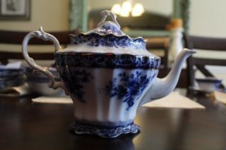 Stanley Pottery Touraine Flow Blue Tea Pot England