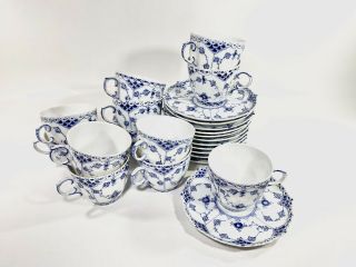 12x Cups & Saucers 1035 Blue Fluted Royal Copenhagen Full Lace 1:st Quality