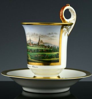 Museum Quality 19thc Kpm Berlin Named Topographical Porcelain Tea Cup Saucer 2