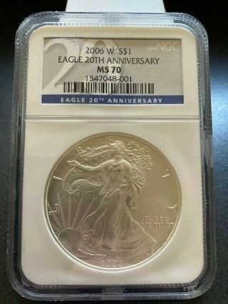 2006 - W Burnished Silver Eagle.  Ngc Ms70 From The 20th Anniversary Set Blue Label