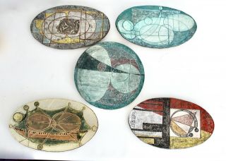 5 Richard Lincoln Vtg Mid Century Modern Texas Studio Art Pottery Plate Vessel