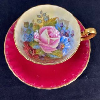 Vintage Aynsley J.  A.  Bailey Signed Hand Painted Cabbage Rose Cup Saucer 1033