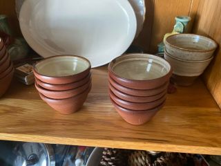 9 Denis Vibert Pine Tree Kiln Maine,  4”red Clay Pottery Bowls Tan Swirl