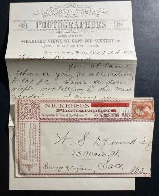 1885 Provincetown Ma Usa Advertising Cover To Saco Me Photographer W Letter
