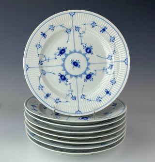 Set 8 Royal Copenhagen Blue Fluted Plain 10 " Danish Porcelain Dinner Plates Sms