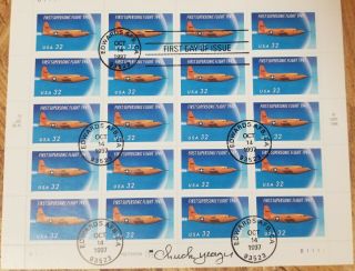 Chuck Yeager Autographed First Day Of Issue Stamps